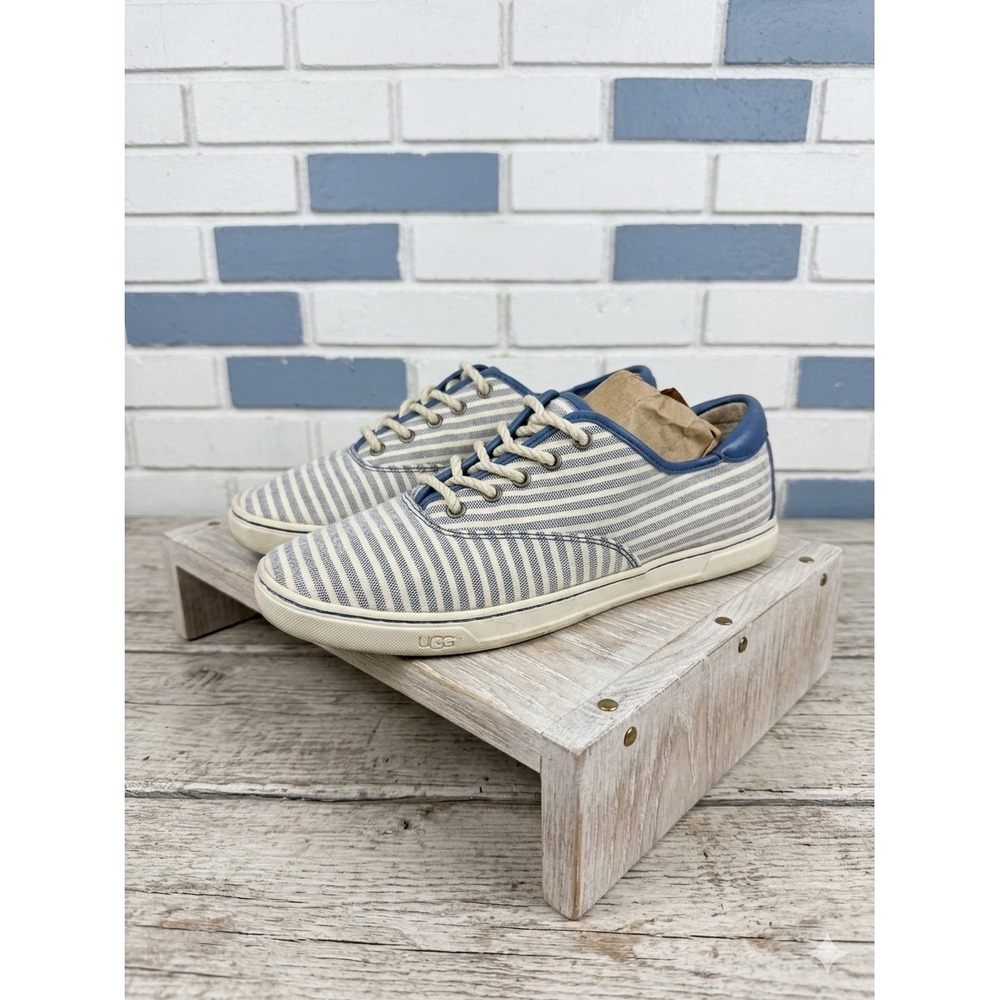 UGG Eyan II💙Coastal Cowgirl Nautical Striped Sneakers Blue White Canvas 9.5‎